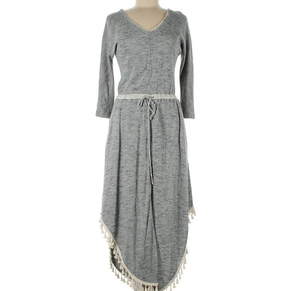 Anthropologie Saturday Sunday Tasseled Maxi Dress XS NWOT Grey Sweater Dress - Picture 2 of 3
